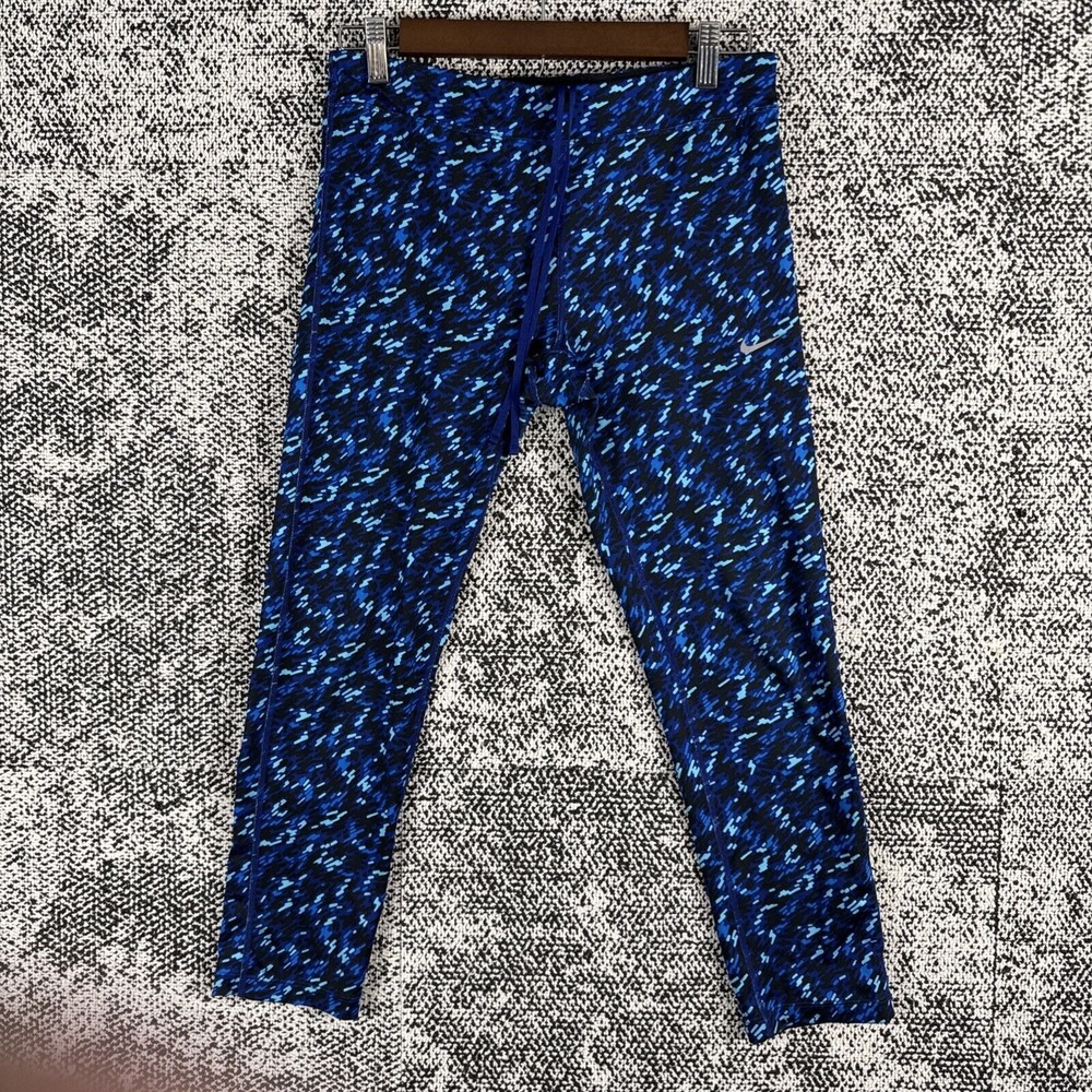 Nike Dri Fit‎  Womens Medium Leggings Drawstring Blue Geometric